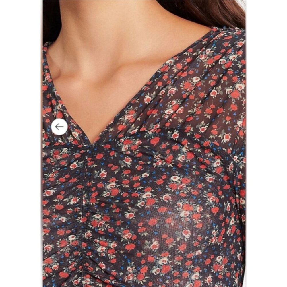 Sandro Bethanie Stretch Ruched Floral Sheer Long Sleeve Top View 4